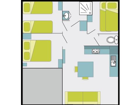 Chalet 6 personen - Comfort Cottage met airco - 3 slaapkamers - COMFORT MET AIRCO - 32 tot - 42 m² - Airco - TV - Vaatwasser - Plancha