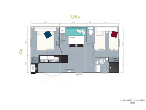 Stacaravan 5 personen - Family - 2 slaapkamers - PREMIUM - 28 m² - Roselune - Airco - Tv - Vaatwasser - Plancha - Overdekt XXL-terras