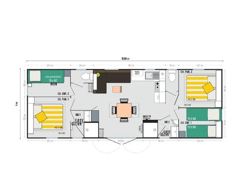 Stacaravan 8 personen - Vakantiehuis Privilège 4Ch 8pers