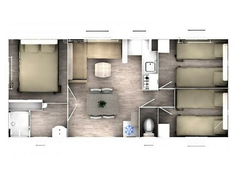 Stacaravan 7 personen - COMFORT - 3 slaapkamers met airconditioning + TV
