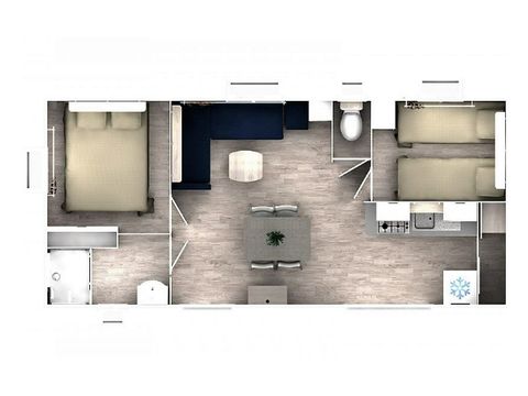 Stacaravan 5 personen - COMFORT - 2 slaapkamers met airconditioning + TV