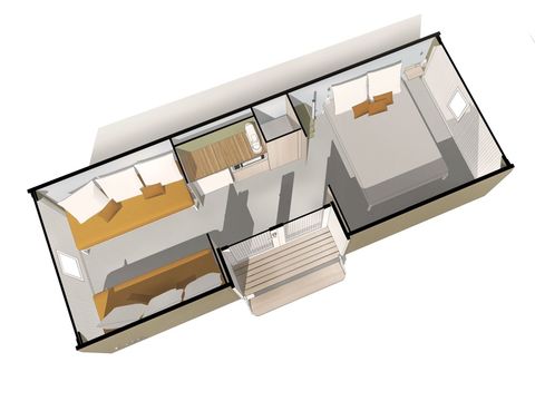 Glampingtent 4 personen - COCO SWEET 4 slaapplaatsen - 2 slaapkamers, geen sanitair, geen airconditioning