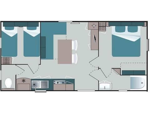 Stacaravan 6 personen - 2 slaapkamers en slaapbank + airconditioning