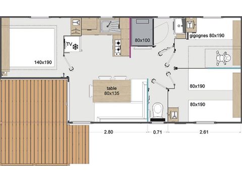 Stacaravan 6 personen - COTTAGE PREMIUM - Les Pins | 6 pers.