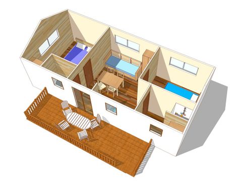 Stacaravan 4 personen - Comfort XL | 2 Slaapkamers | 4 Pers | Verhoogd terras | Airconditioning