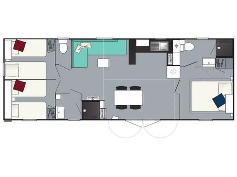 Stacaravan 6 personen - Comfort voor 6 personen 3 slaapkamers 2 badkamers 37m² woonoppervlakte