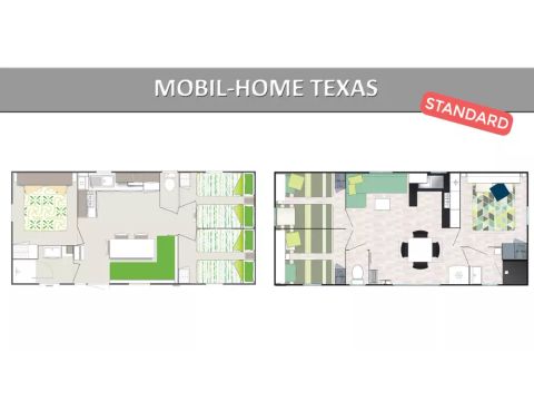 Stacaravan 8 personen - Texas Standaard 4 Kamers 6/8 Personen Airconditioning + TV