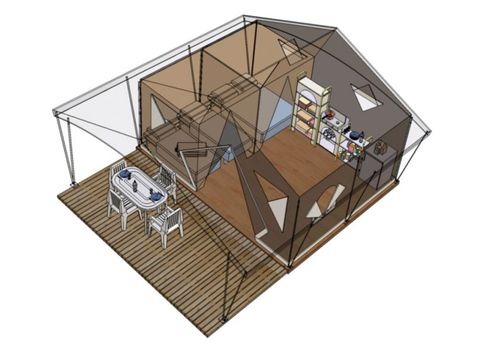 Glampingtent 5 personen - 2-slaapkamer bungalowtent Canada - geen sanitair