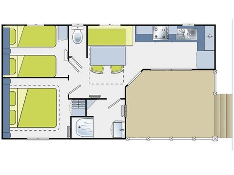 Stacaravan 6 personen - Evasion 6 personen 2 slaapkamers 28m², 2 badkamers