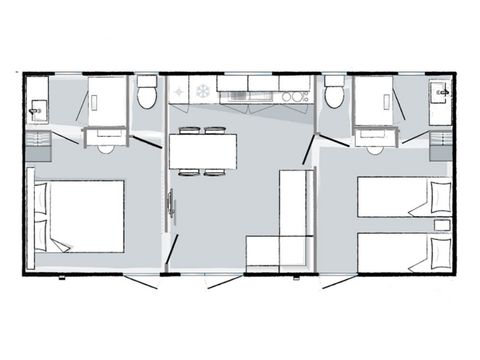 Stacaravan 6 personen - Mahana 6 slaapplaatsen 2 slaapkamers 2 badkamers 33m² leefruimte