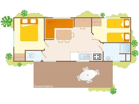 Stacaravan 6 personen - Mobile-home | Comfort XL | 2 slaapkamers | 4/6 pers. | Verhoogd terras | Airconditioning.