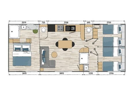 Stacaravan 8 personen - Ultimate | 3 slaapkamers | 6/8 pers. | Terras Lounge | Buitenkeuken | 2 badkamers | Klimaat.