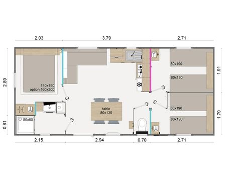 Stacaravan 6 personen - Comfort | 3 slaapkamers | 6 pers | Verhoogd terras | Airconditioning | TV
