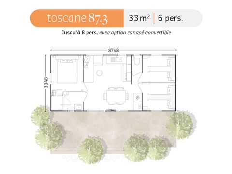 Stacaravan 6 personen - 3 slaapkamers 33m² Gordijn