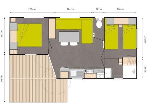 Stacaravan 4 personen - Geïntegreerde cottage 27,5m²/ woensdag tot woensdag