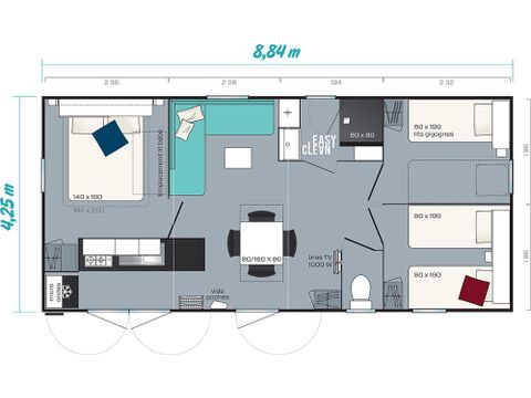 Stacaravan 6 personen - Mobile-home | Comfort XL | 3 slaapkamers | 6 pers. | Verhoogd terras | Airconditioning | TV