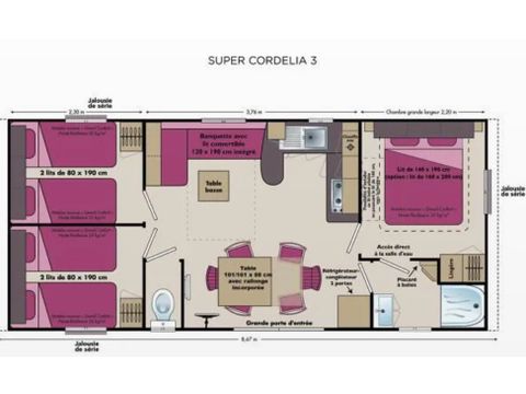 Stacaravan 6/7 personen - Family Plus 32m² - Airconditioning