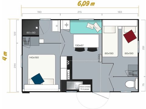 Stacaravan 4 personen - Vénus Clim 22 m² 4 personen
