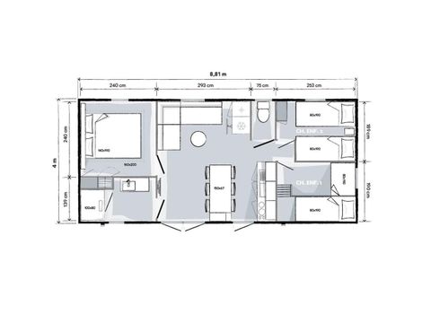 Stacaravan 6 personen - Family Premium - 35m² - airconditioning 6 pers