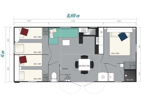 Stacaravan 7 personen - FAMILIE XL AIRCONDITIONING + MASTER SUITE