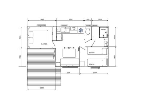 Stacaravan 4 personen - Ciela Confort Compact - 2 slaapkamers