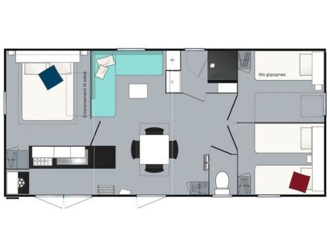 Stacaravan 8 personen - Loisir+ 8 personen 3 kamers 34m².