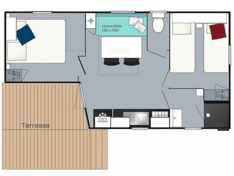 Stacaravan 5 personen - Evasion+ 5 personen 2 kamers 23m² - voor 5 personen