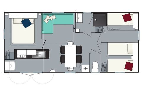 Stacaravan 8 personen - Loisir+ 8 personen 3 kamers 34m² - stacaravan voor 8 personen