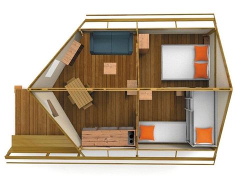 Glampingtent 5 personen - Junior bungalowtent 5 personen 2 kamers 21m² - zonder sanitair