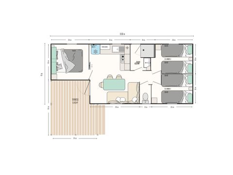 Stacaravan 6 personen - Prestige+ 3 sl.k. 6 pers - 31 m² - Frankrijk