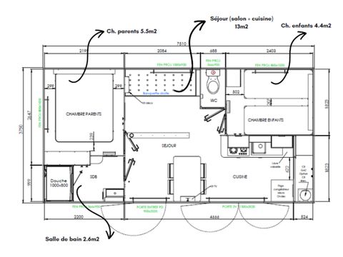 Stacaravan 4 personen - Homeflower Premium 29m² (2 kamers)