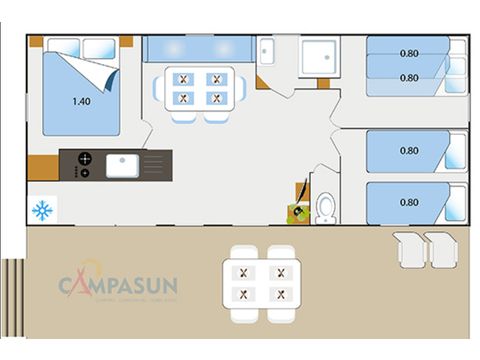 Stacaravan 6 personen - Cottage Confort 3 slaapkamers + Airconditioning + Afwasmachine