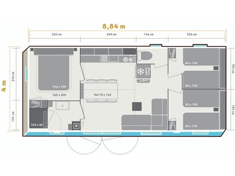 Stacaravan 6 personen - Ciela Confort - 3 slaapkamers