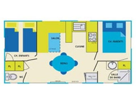 Stacaravan 5 personen - Cottage Confort 5 pers 2 sl.k.