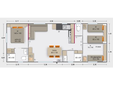 Stacaravan 6 personen - 6 pers 2 sdb airconditioning