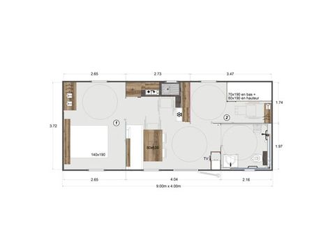 Stacaravan 5 personen - 2 PMR-kamers